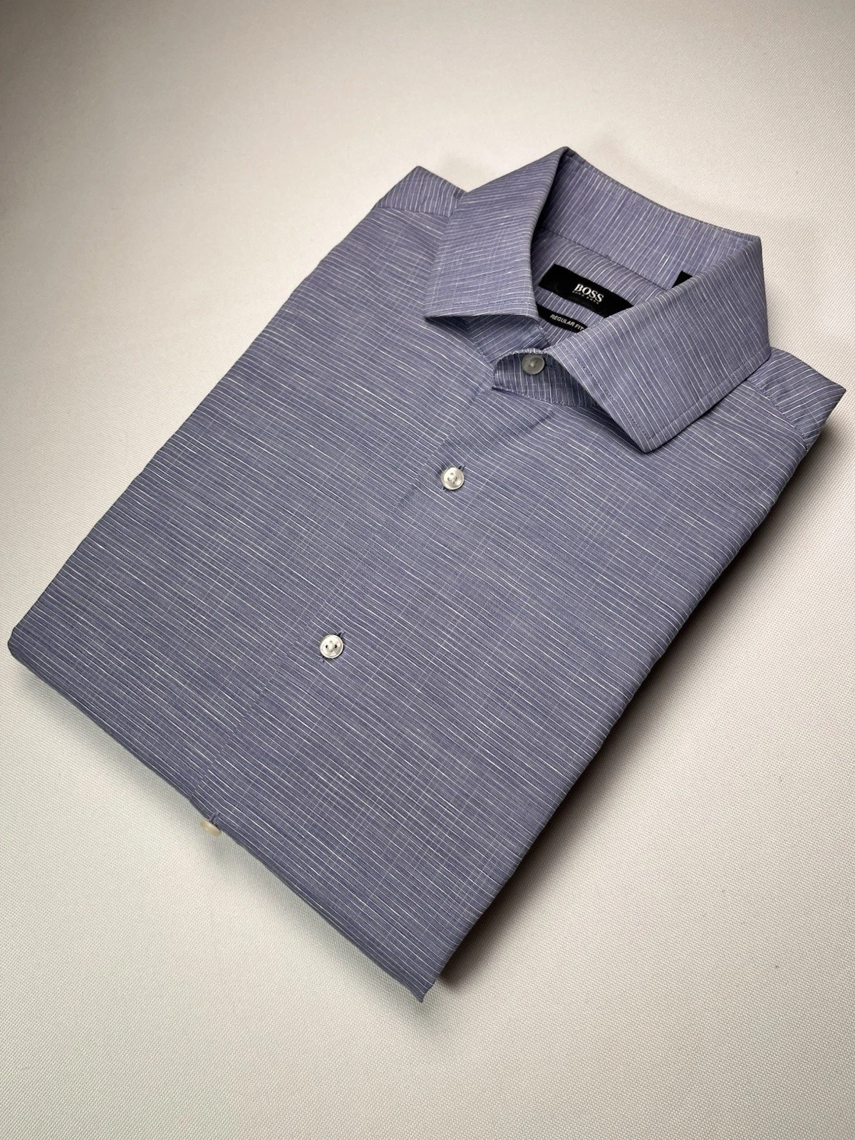 Hugo Boss Blue Cotton Linen Button Up Shirt Long Sleeve Smart Top Men’s M [129]