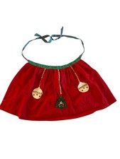 Vintage Handmade Red Christmas Half Apron Women's Small Sized Tree Ornaments-