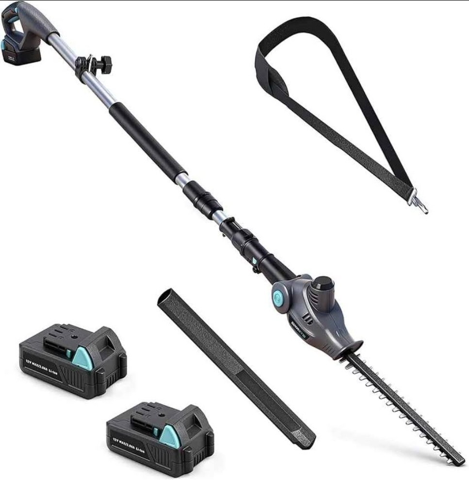 BlueMars Cordless Telescopic Pole Hedge Trimmer Extendable with 2x 2.0AH Battery