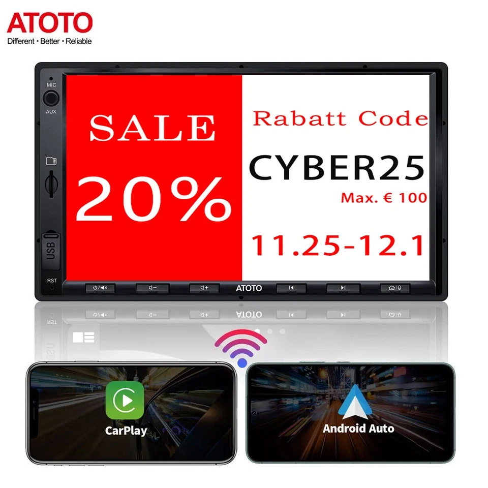 ATOTO A5L7 Zoll Autoradio Doppel Din Radio GPS Wireless CarPlay & Android Auto
