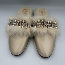 Express Satin Faux Fur Lined Rhinestone Embellished Slippers Size Medium Glam