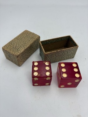 Two Vintage Jumbo Red Dice 1-1/2  with Original Box