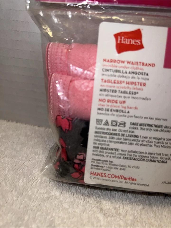 NUEVO PACK DE 2 ROPA INTERIOR HIPSTER ALGODÓN HANES TALLA 6 MUJER Rosa Y Floral Foto 3 de 3