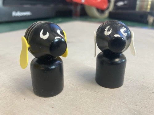 SET OF 2 VINTAGE 60s FISHER-PRICE LITTLE PEOPLE WOODEN BLACK DOGS W/ DROOPY EARS