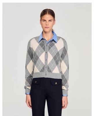 Sandro CRhombus Grid Knitted cardigan Coats Jackets Women's