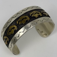 Beautiful 925 Sterling Silver Overlay Heartline Bison Cuff Bracelet