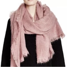 Free People Oversized brushed Scarf Wrap Koda Mauve Dusty Rose Fringe Boho Cozy