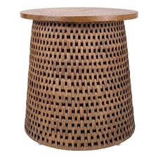 New Pacific Direct Kamari Rattan Side/End Table w/ Wood Top in Canary Brown