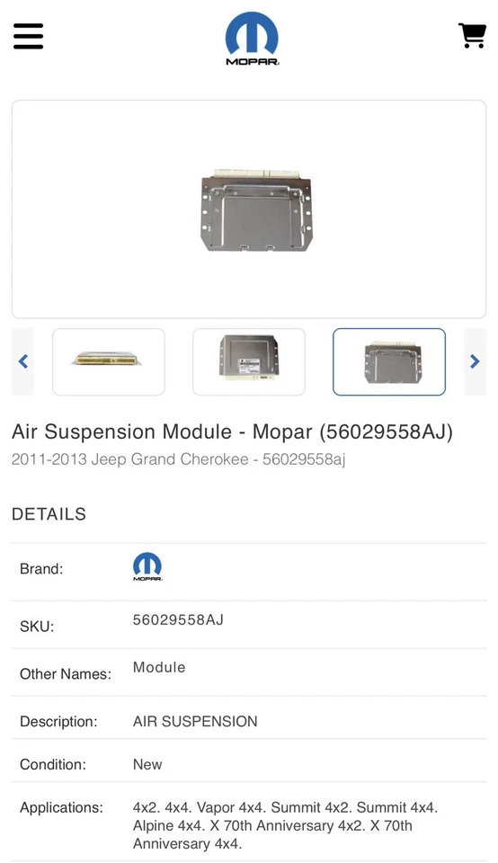 NUEVO Módulo de suspensión neumática genuino Mopar 56029558AJ 11-13 Jeep Grand Cherokee Foto 4 de 4