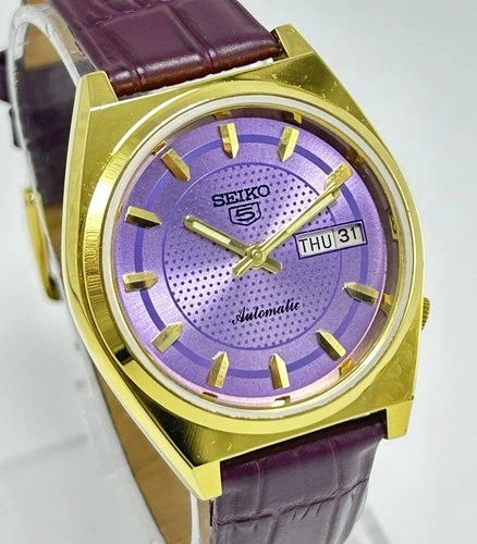 Vintage Seiko 5 Purple Dial Day-Date Automatic Movement No.6309A Men Wrist Watch