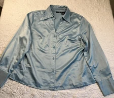 East 5th sz 16 Silky Satin Blue Shirt Women's Long Sleeve Button Up
