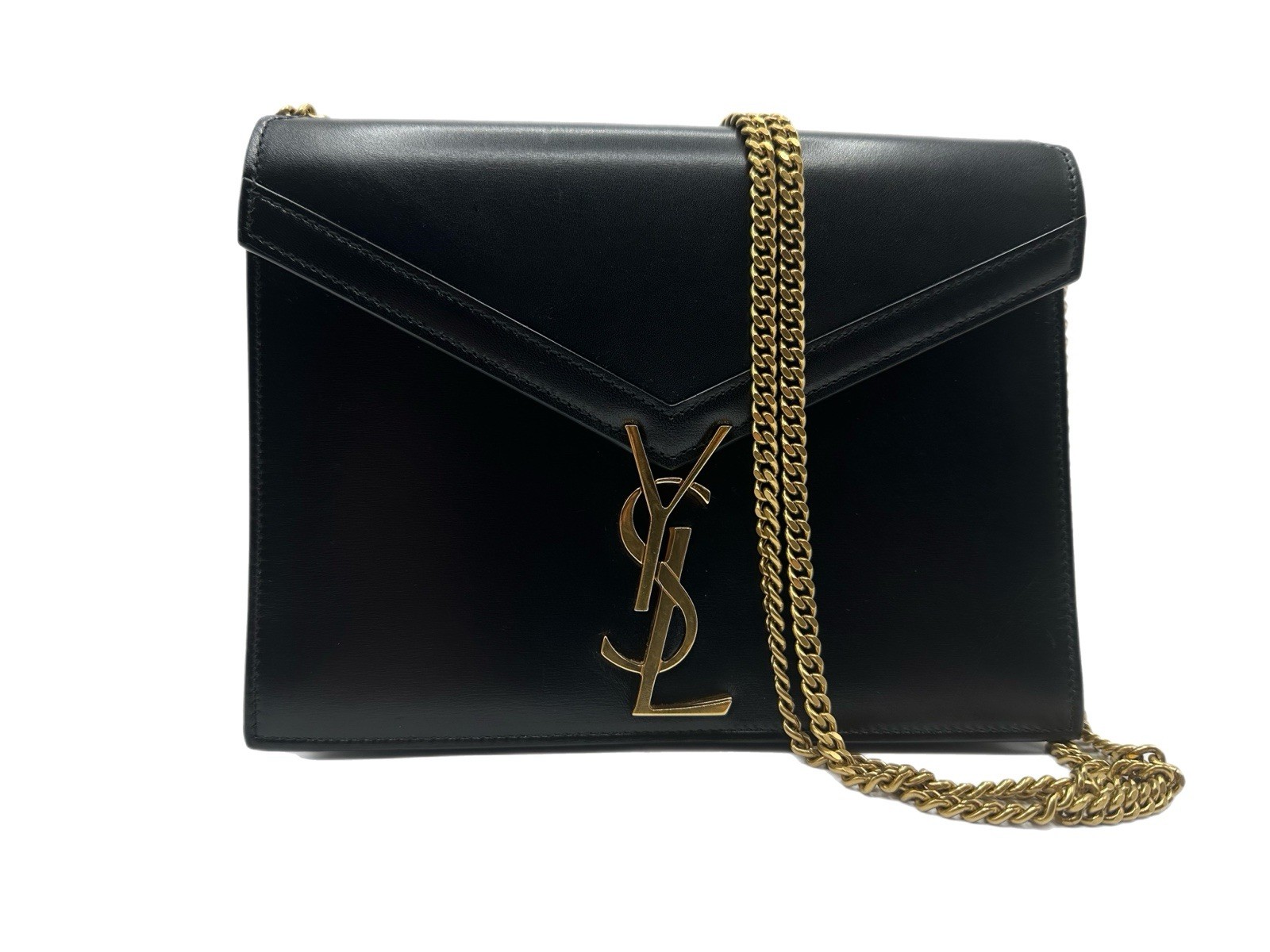 Borsa a tracolla YSL Saint Laurent Cassandre in pelle nera con catena
