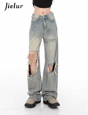 Damen Jeans Hose Röhrenjeans Skinny Risse Fetzen Destroyed Schriftzug XS-XL