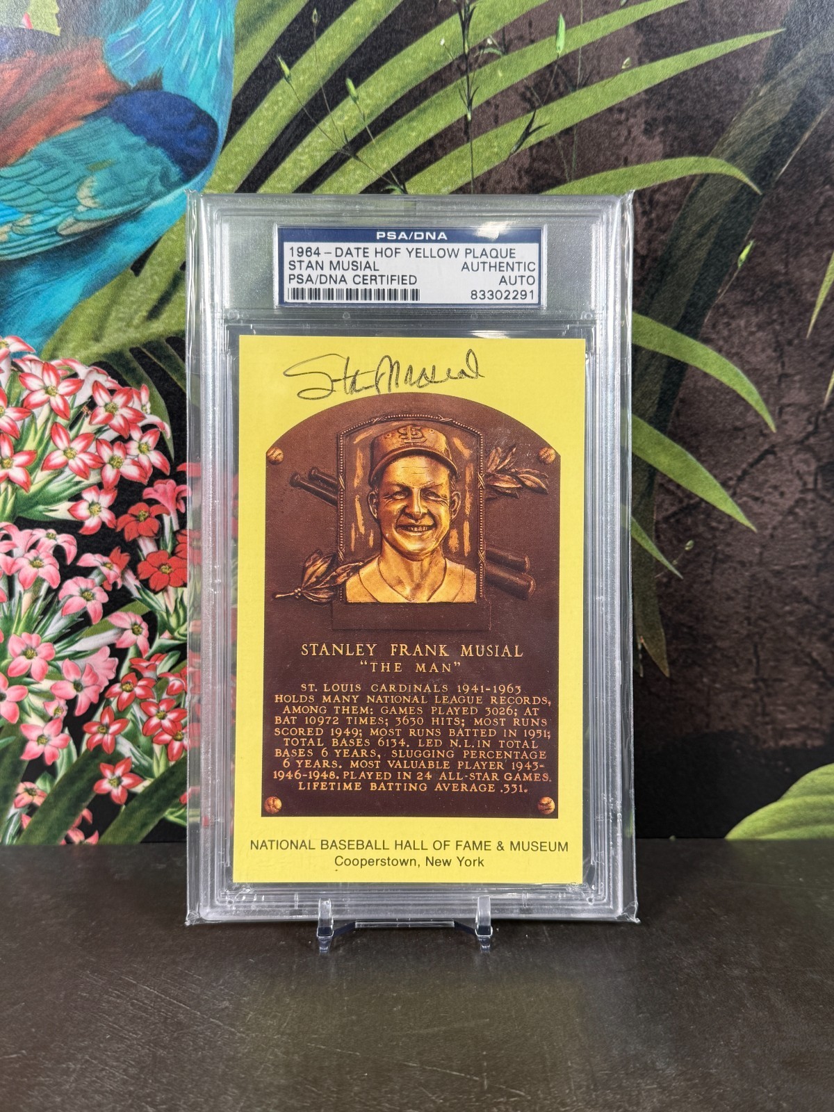 1964 Date Hall of Fame Yellow Plaque Stan Musial Auto Postcard PSA/DNA - RareCo
