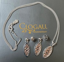 Clogau Queen Eleanor pendant 18” necklace and earrings set in silver & rose gold