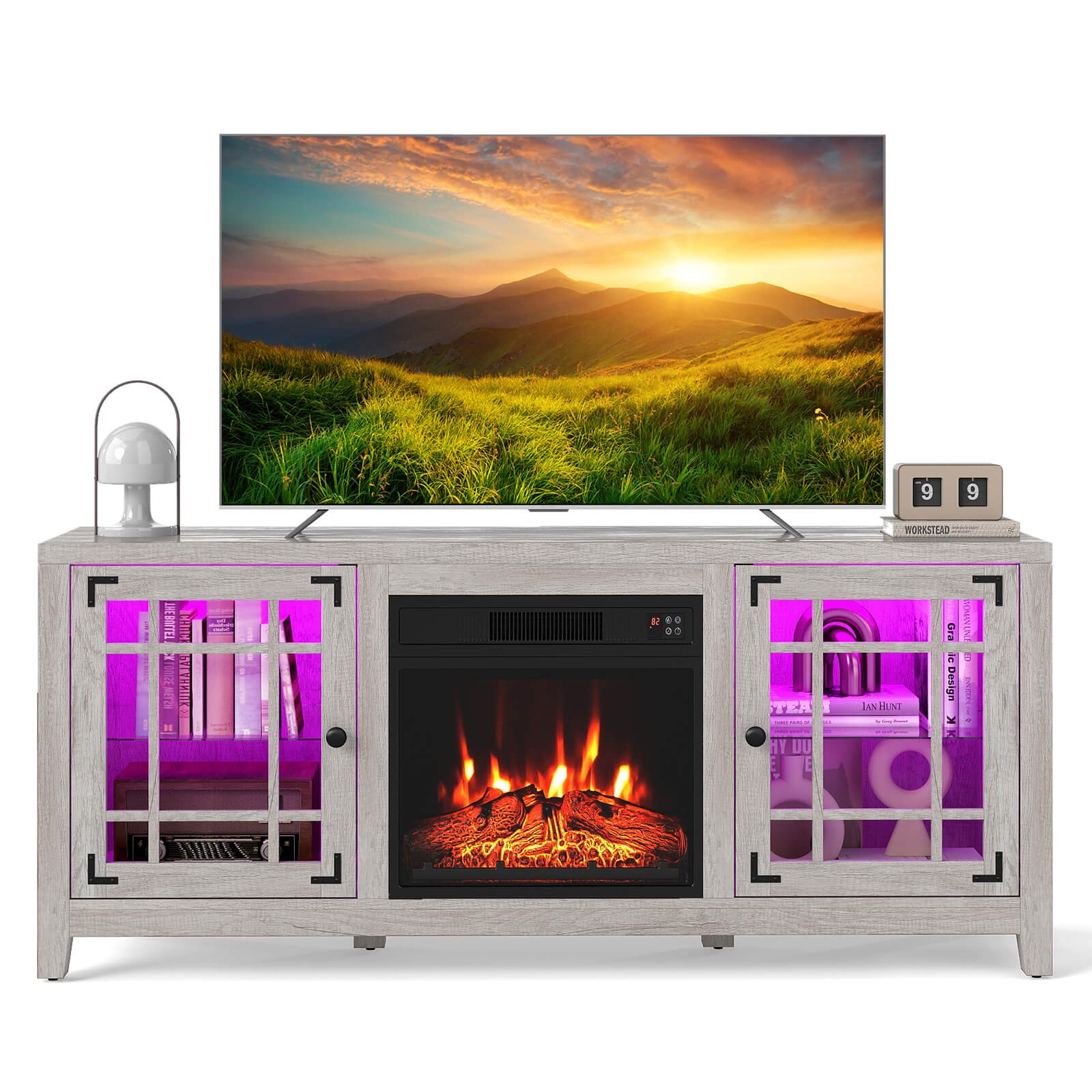 W/led Lights & 18&rdquo; Electric Fireplace, Remote Controls
