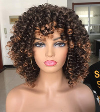 Short Curly Wigs for Black Women with Bangs Curly Afro Wig Big Bouncy Fluffy Kin