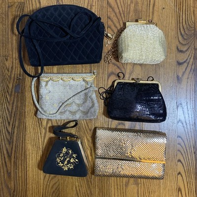 Vintage 50s 60s 70s 80s Black And Gold Beaded party Purse Lot Of 6