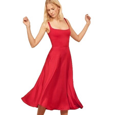 REFORMATION JEANS ROU Mary Red Fit & Flare Midi  DRESS size M