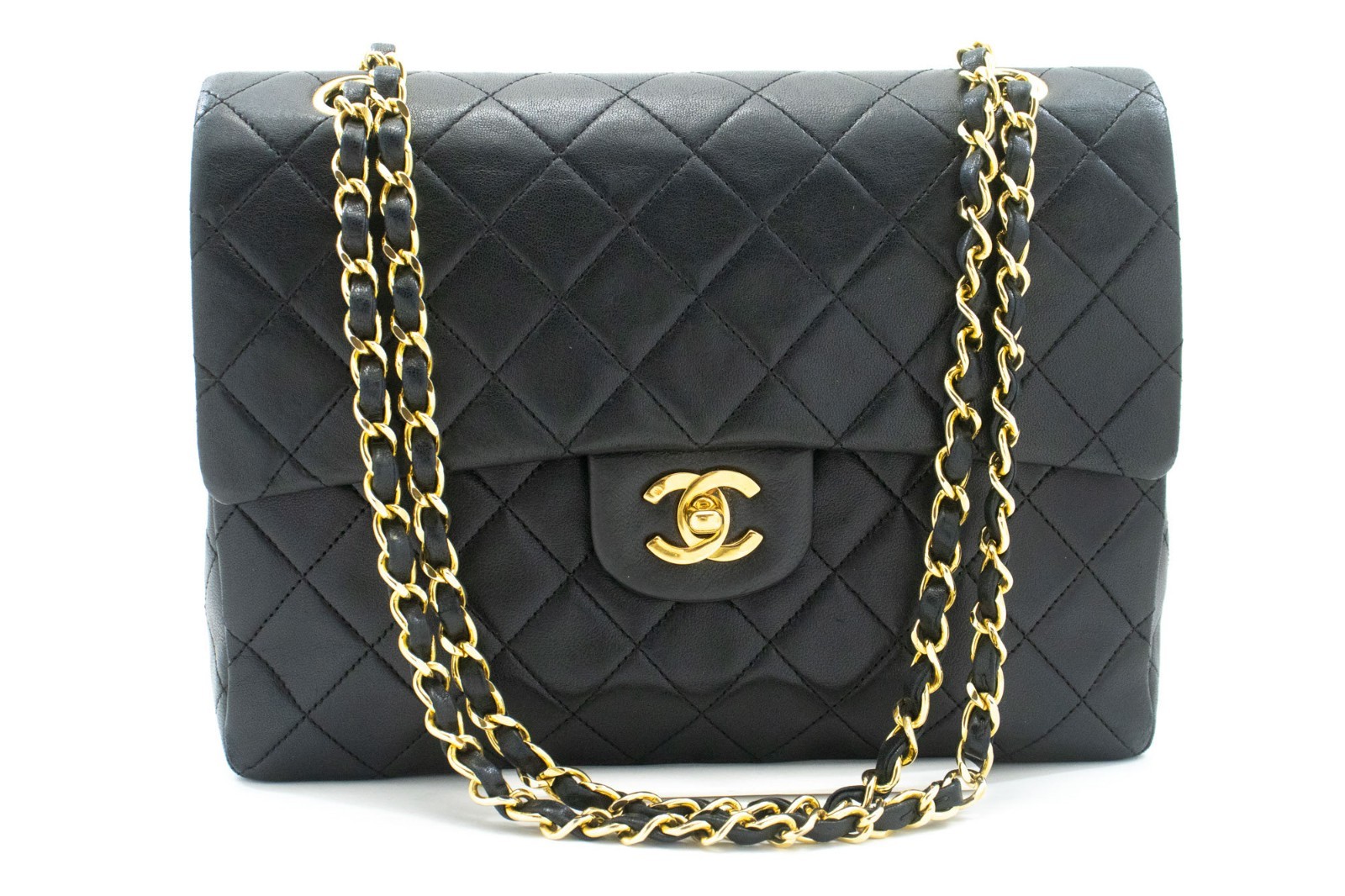 ad1 CHANEL Authentic Classic Double Flap Square Chain Shoulder Bag Black Lamb image 2