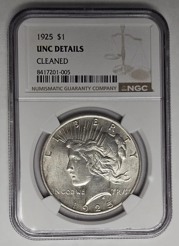 1925 P Philadelphia Mint Peace Silver Dollar NGC UNC Details Cleaned