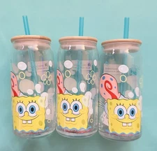 Zak Designs 20oz Spongebob Glass Hadley Tumbler set of 3