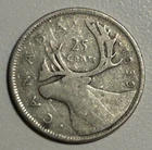 1938 Canada King George VI MOOSE / Caribou SILVER Quarter Coin 80% AG 20% CU