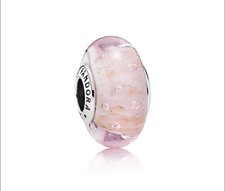 Pandora Charm Ciondolo Bracciale Vetro di Murano S925 Rosa con Glitter Originale