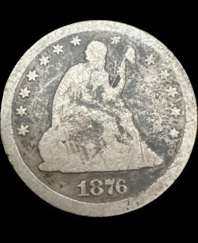 1876-CC Seated Liberty Quarter ~ AG Details