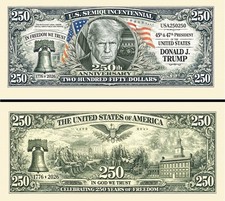 PRESIDENT TRUMP 250 YEARS SEMIQUINCENTENNIAL NOVELTY NOTE AND BILL (2 Each)