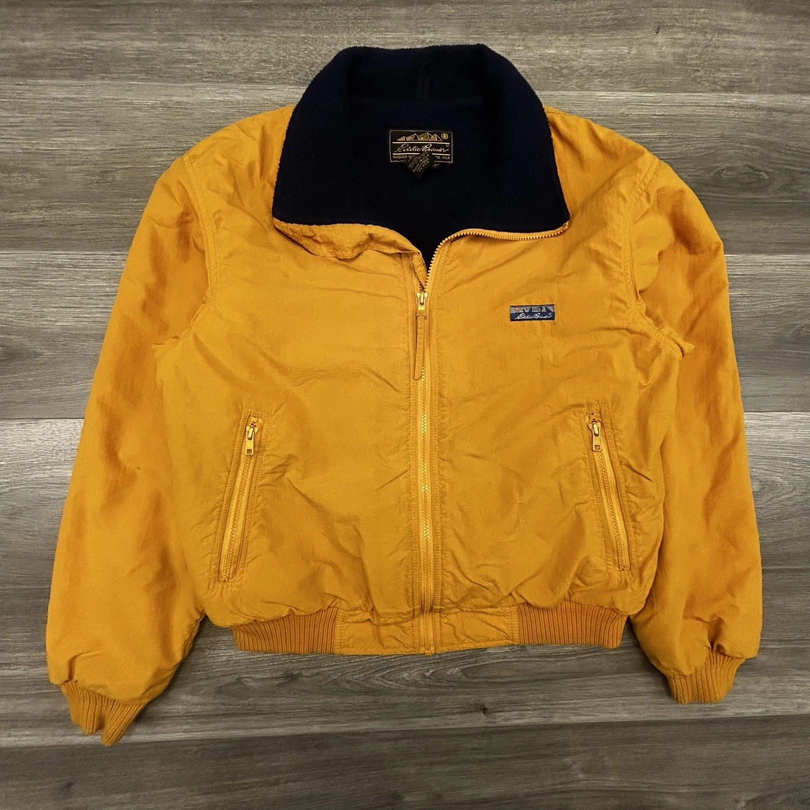 Vintage Eddie Bauer Jacket Mens Medium Yellow Bomber Nylon Fleece Lined USA 90s
Opens in a new windo