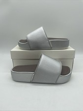 Adidas Y-3 Triple Silver Leather Slip On Slides Sandals UK 8 EU 42 BNWB