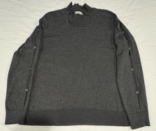 Neiman Marcus Gray Knit Sweater Womens Large Button Sleeve Crewneck Pullover