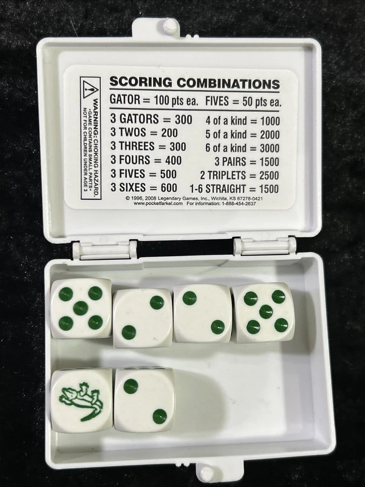 Juego de dados portátil GATOR POCKET FARKEL con estuche de viaje, 6 troqueles, taza e instrucciones Foto 3 de 4