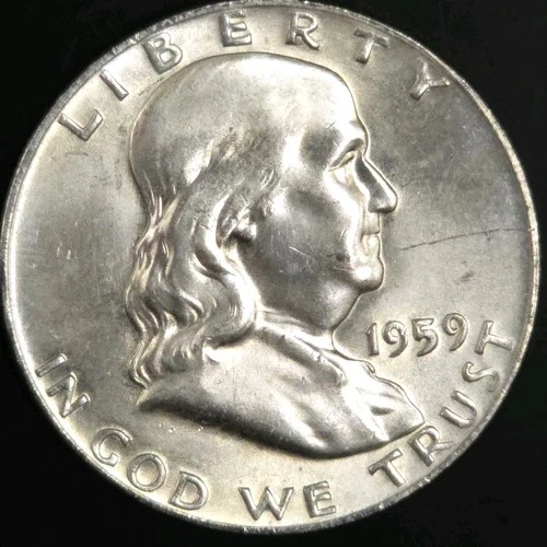 1959-D Franklin Half Dollar BU 90% Silver Brilliant Uncirculated Proof Like Coin