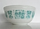 VTG.  PYREX 2 1/2 QT AMISH BUTTERPRINT MIXING BOWL WHITE TURQUOISE 403