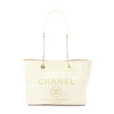 Chanel Deauville Tote Bag Leather Straw Women White One Size
