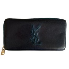 Yves Saint Laurent YSL logo long zipper around navy blue wallet authentic with