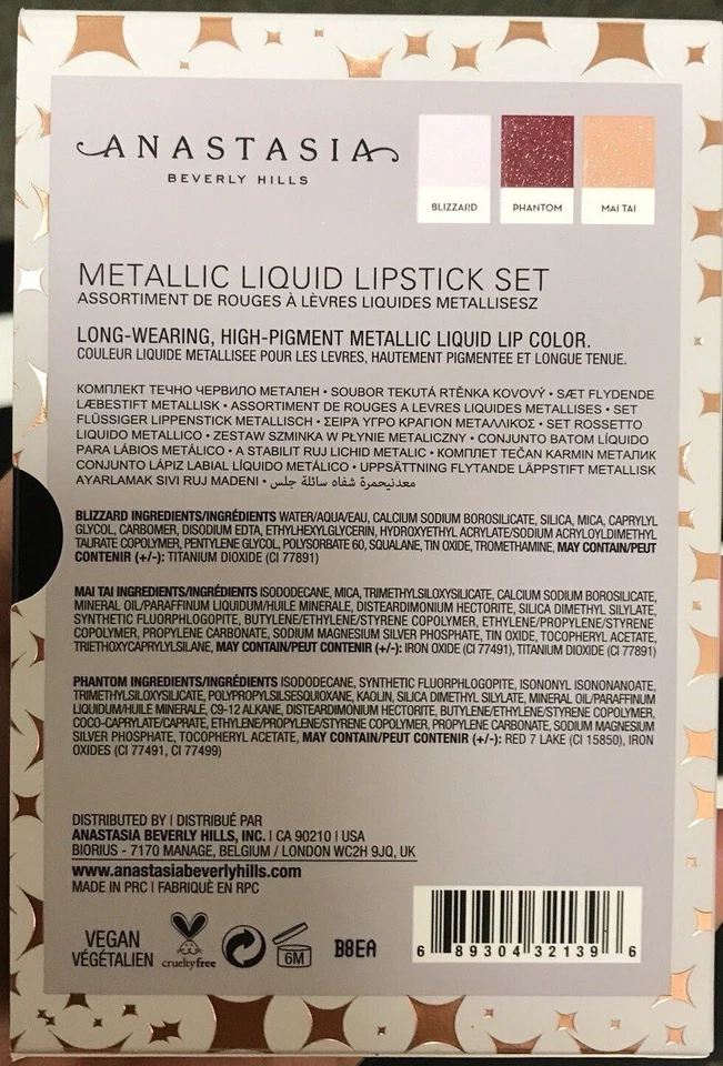 ANASTASIA BEVERLY HILLS METALLIC LIQUID LIPSTICK SET 3 BLIZZARD+MAI TAI+PHANTOM - Image 2 of 4