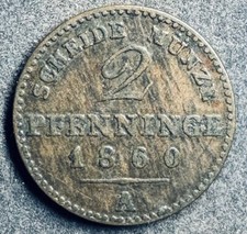 2 Pfenninge 1860 A Prusia Guillermo I KM#452 K061224C