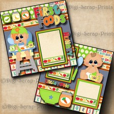 FIRST FOODS  BABY BOY 2 premade scrapbook pages paper PRINTED DIGISCRAP A0573