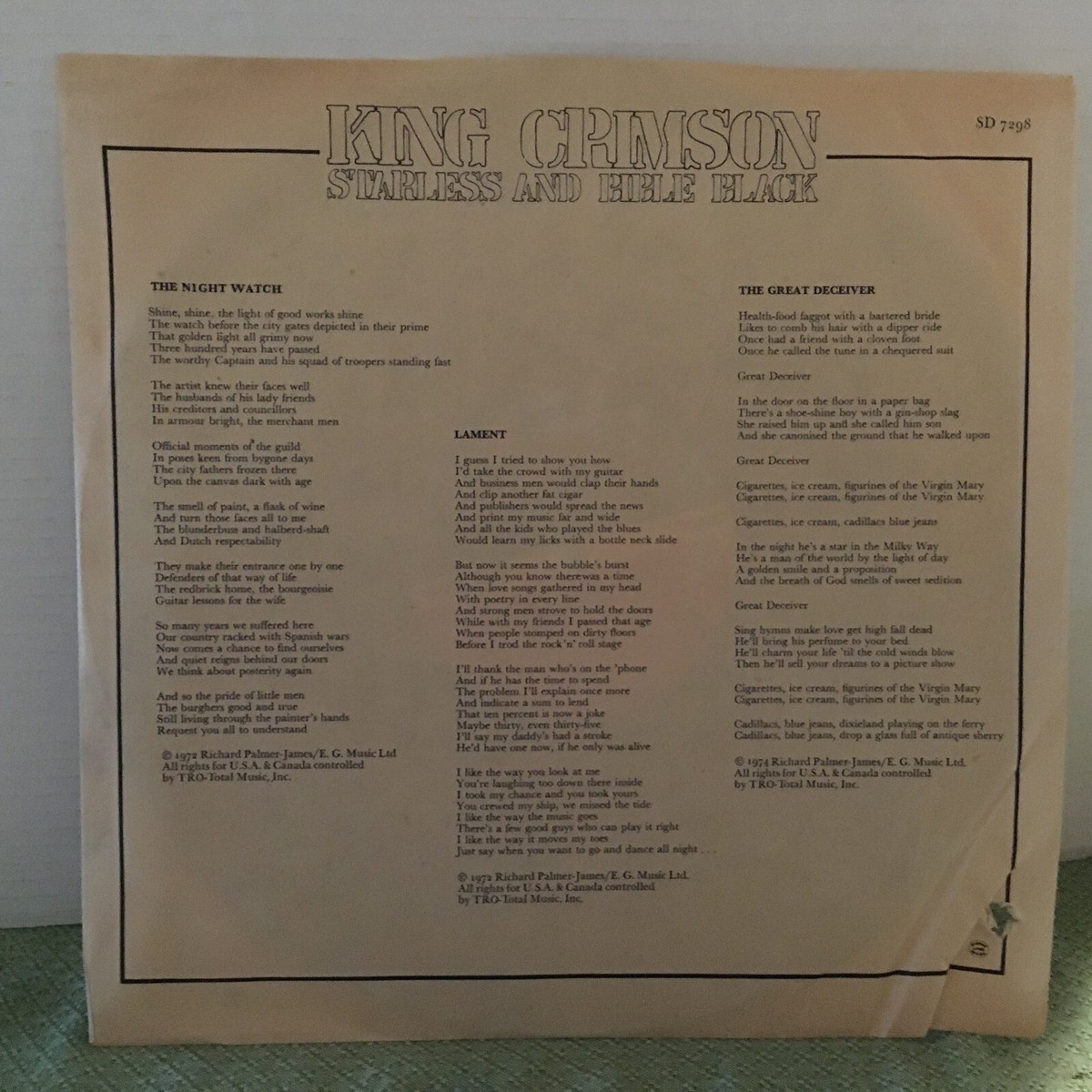 KING CRIMSON LP STARLESS AND BIBLE BLACK