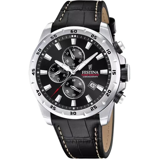Festina Timeless F206924 Mens Black Leather Straps Chrono Dial