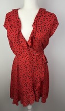 Sunday Best Aritzia Savoy Red Leopard Print Mini Short Sleeve Wrap Dress Sz 4