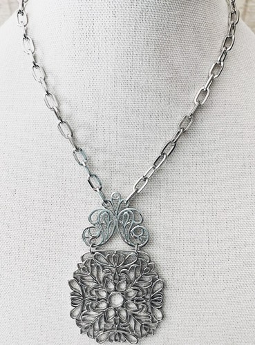 MAGNIFICA COLLANA TRIFARI ''FLOWER'' CM.46,5 PENDENTE CM.9 TRIFANIUM-ORO BIANCO! - Foto 2 di 7