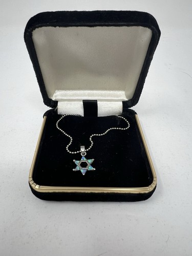 14k 585 gold necklace 16.5" gold bead chain vintage 2.3g 925 Star Of David