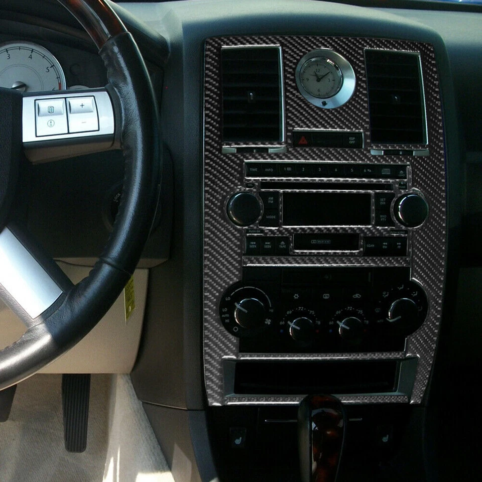 Capa painel de controle CD fibra de carbono 5 peças acabamento tipo B para Chrysler 300 2005-2007 - Imagem 4 de 4