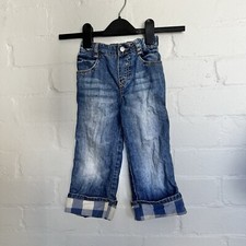 Vintage Esprit childrens blue denim jeans with plaid cuffs