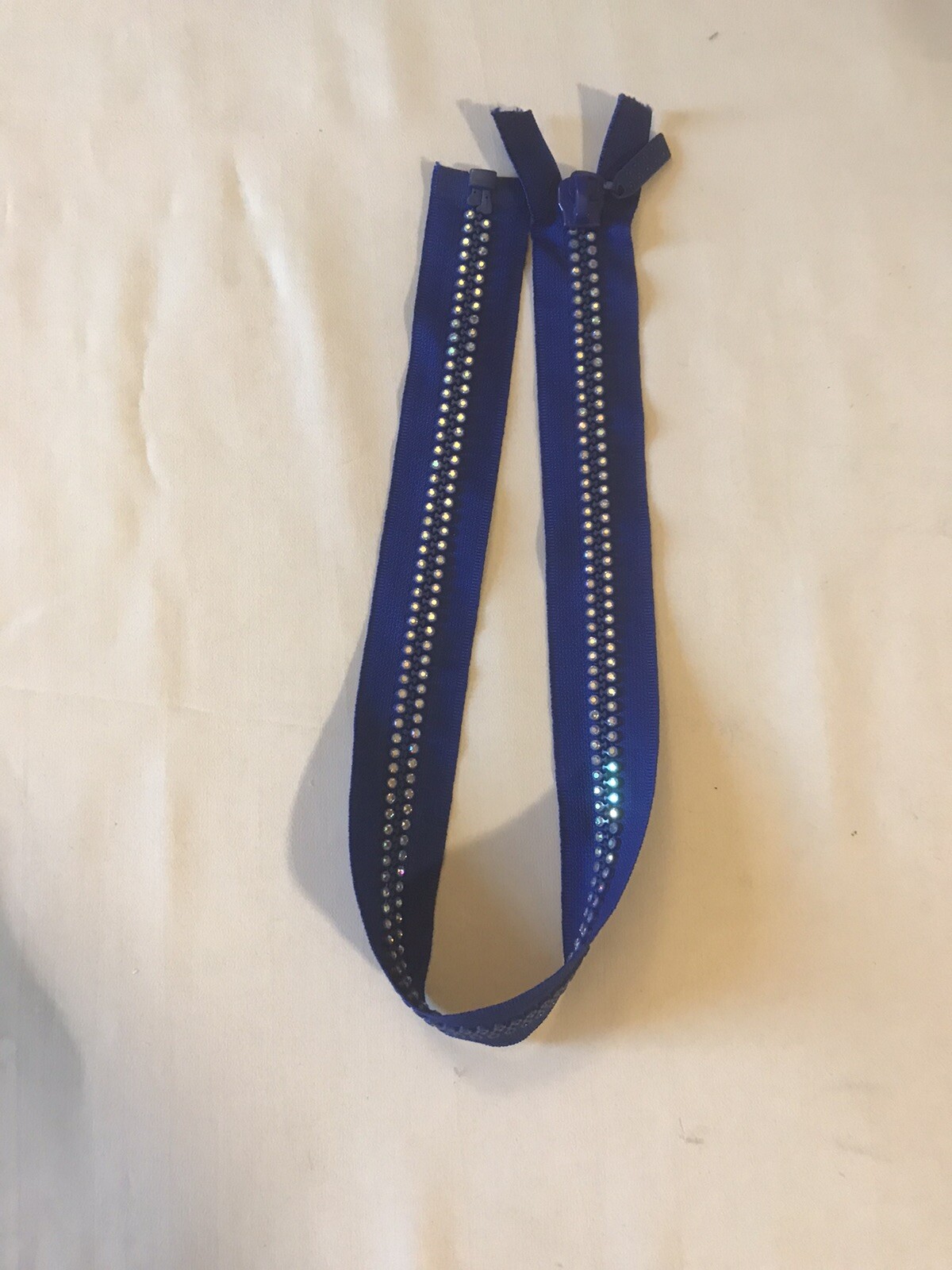 Cerniera separatore giacca borsa 23" blu doppia fila cristallo strass estremità aperta