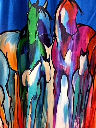 Ponies Brightly Painted on Wrap-Around Design Blue T-Shirt Ladies M & L - Picture 4 of 5